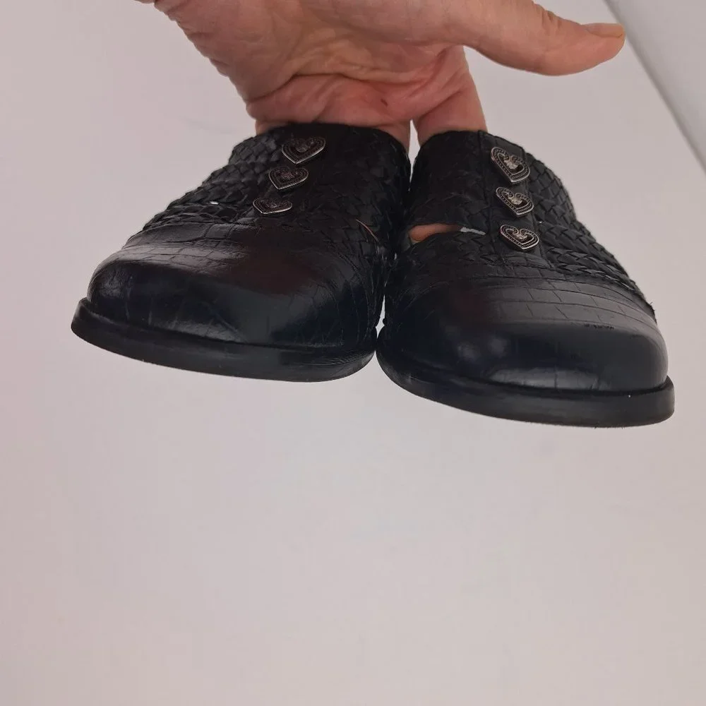 Coldwater Creek Black Leather Braided Moc Croc Mules Size 8 - Picture 8 of 15